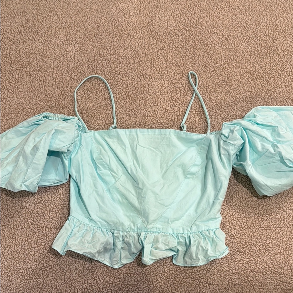 Women's Light Blue Off-Shoulder Top
